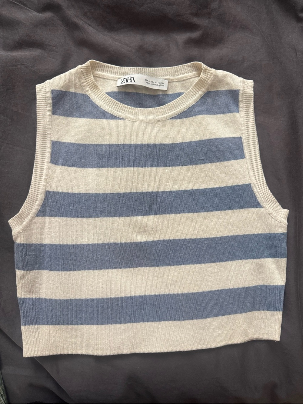 Zara Blue & Cream Striped Knit Crop Top
